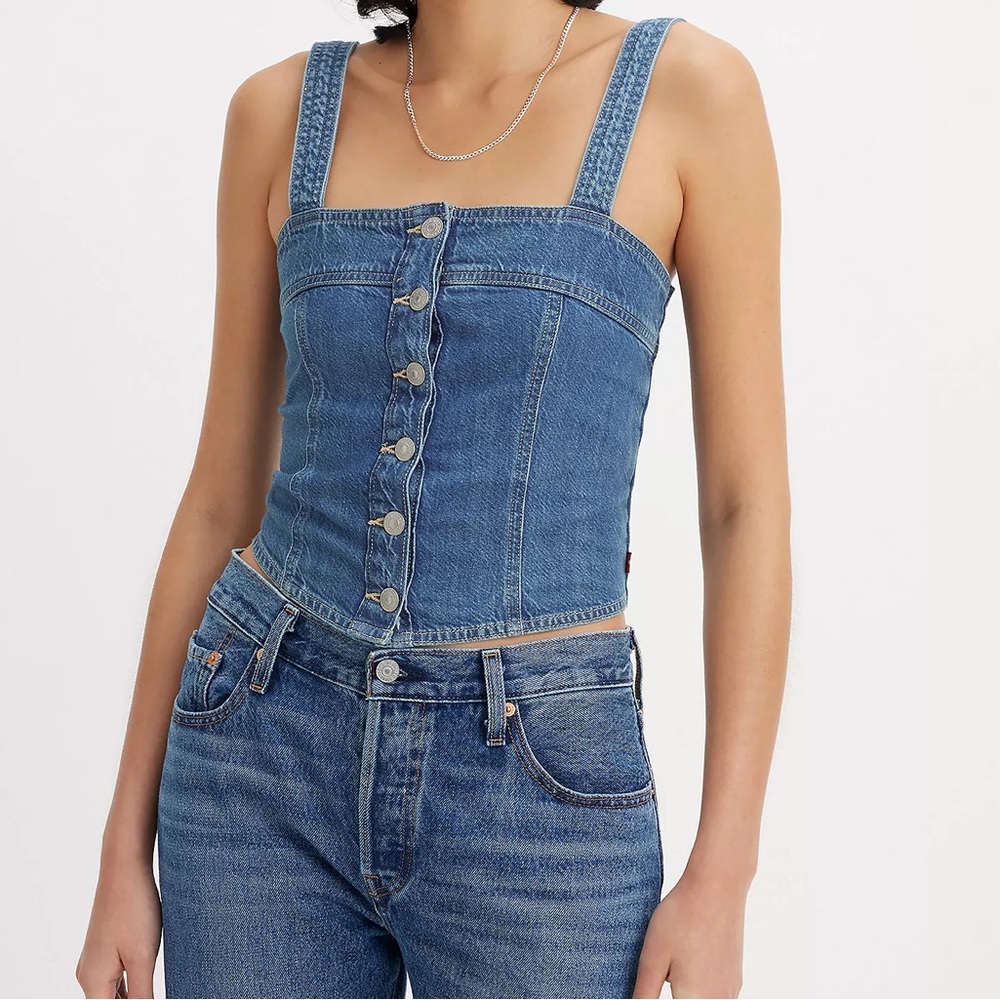 Levi's Blue Denim Button-Front Crop Top